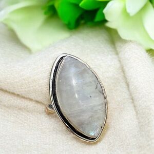 Rainbow Moonstone Silver Ring Size 7.5